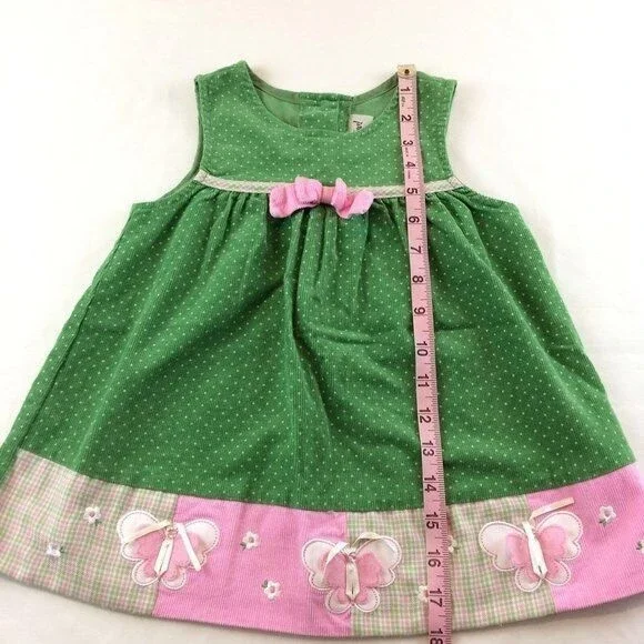 Baby Dress Rare Too Size 24 months One Piece Twill Corduroy Jumper Green Spring - Picture 9 of 12